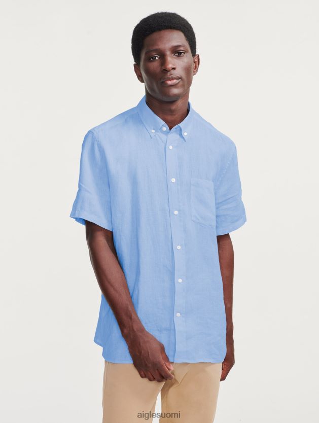 Aigle miehet pellava lyhythihainen paita bleu ciel vaatteet 0H0BPX131