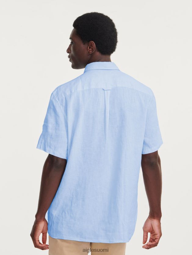 Aigle miehet pellava lyhythihainen paita bleu ciel vaatteet 0H0BPX131