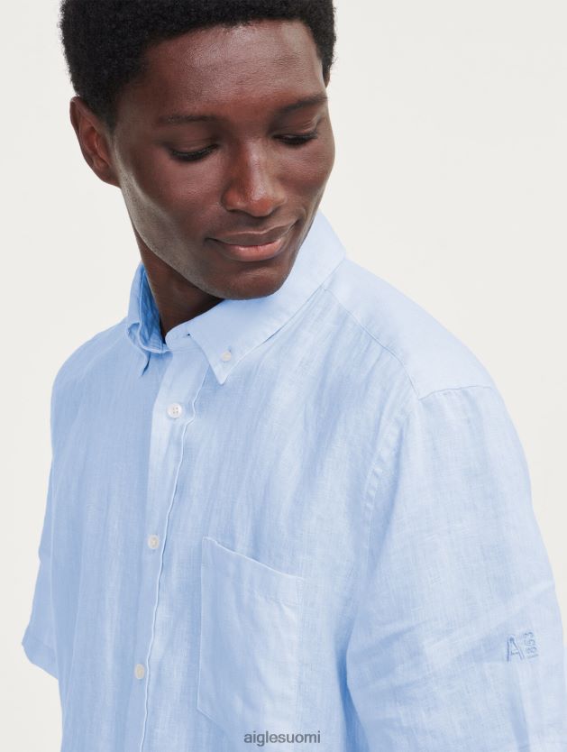 Aigle miehet pellava lyhythihainen paita bleu ciel vaatteet 0H0BPX131