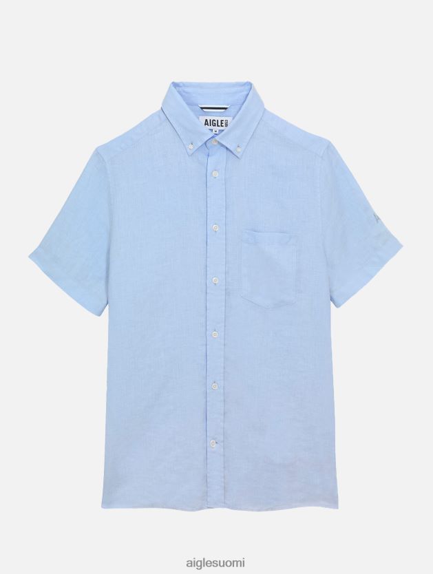 Aigle miehet pellava lyhythihainen paita bleu ciel vaatteet 0H0BPX131