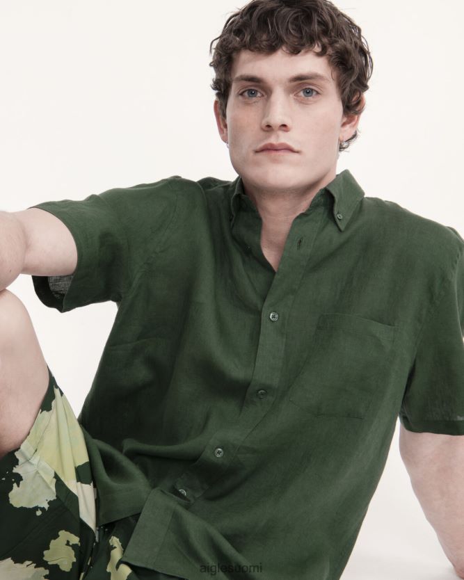 Aigle miehet pellava lyhythihainen paita kasvitieteellinen vaatteet 0H0BPX55