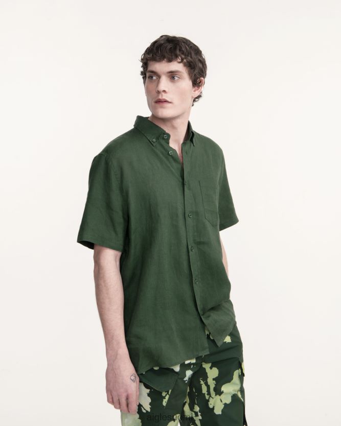 Aigle miehet pellava lyhythihainen paita kasvitieteellinen vaatteet 0H0BPX55