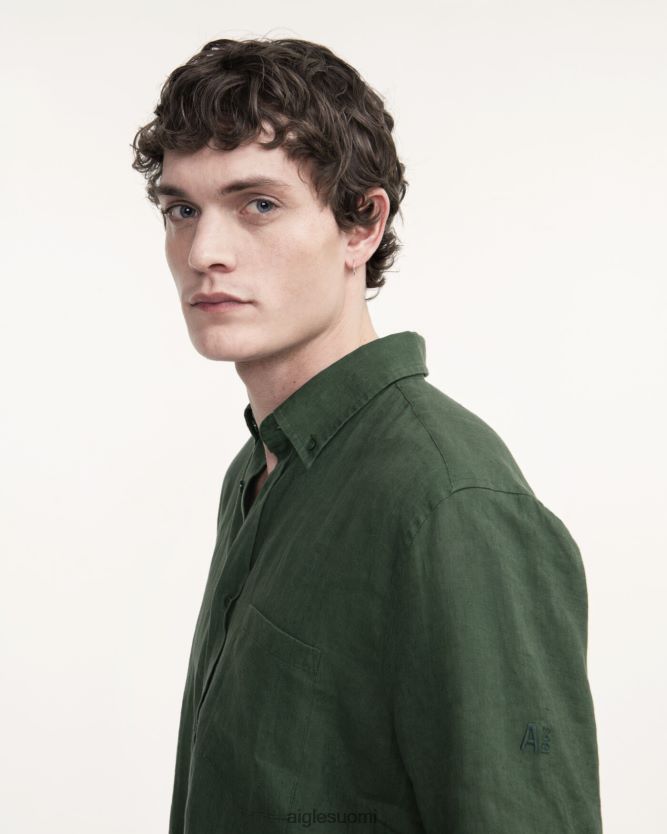 Aigle miehet pellava lyhythihainen paita kasvitieteellinen vaatteet 0H0BPX55