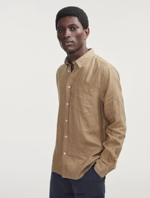 Aigle miehet pellava pitkähihainen paita cappuccino vaatteet 0H0BPX66
