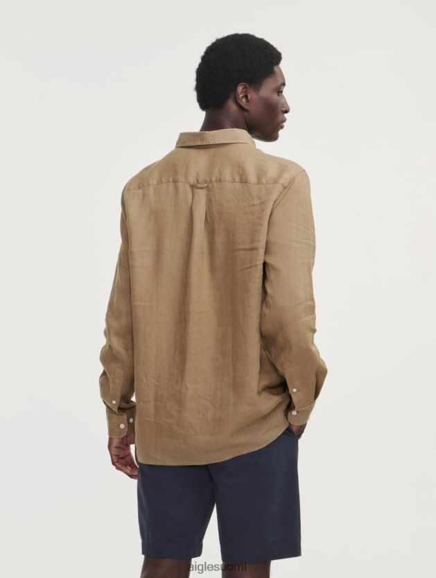 Aigle miehet pellava pitkähihainen paita cappuccino vaatteet 0H0BPX66