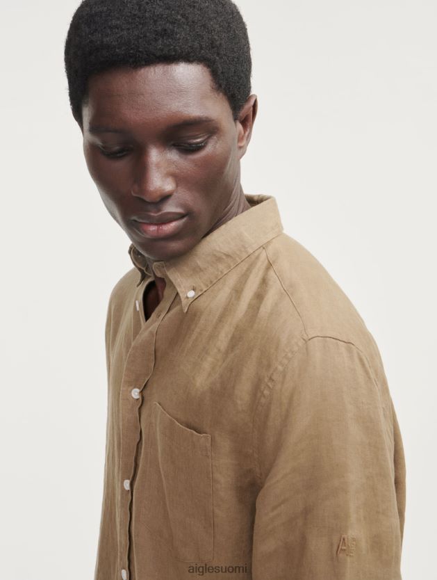 Aigle miehet pellava pitkähihainen paita cappuccino vaatteet 0H0BPX66