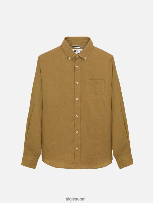 Aigle miehet pellava pitkähihainen paita cappuccino vaatteet 0H0BPX66