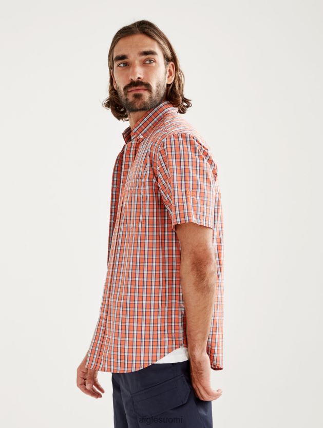 Aigle miehet ruudullinen lyhythihainen paita abricot ch vaatteet 0H0BPX101