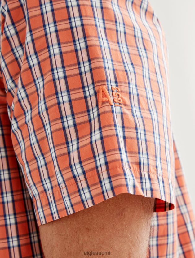 Aigle miehet ruudullinen lyhythihainen paita abricot ch vaatteet 0H0BPX101
