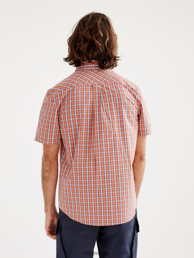 Aigle miehet ruudullinen lyhythihainen paita abricot ch vaatteet 0H0BPX101