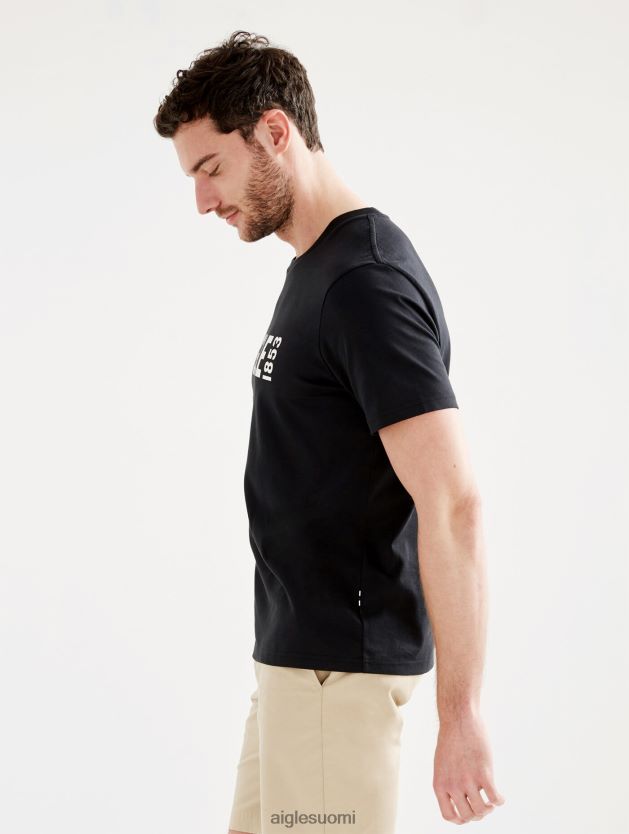 Aigle miehet painettu pyöreäkauluksinen pyratex-t-paita noir vaatteet 0H0BPX69