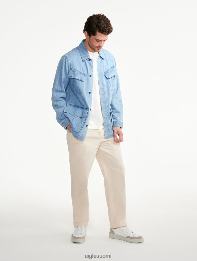 Aigle miehet keskipitkä denim safaritakki denim kevyt valkaisuaine vaatteet 0H0BPX204