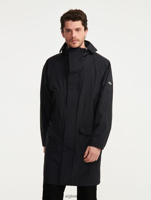 Aigle miehet pitkä hupullinen mtd takki noir vaatteet 0H0BPX184
