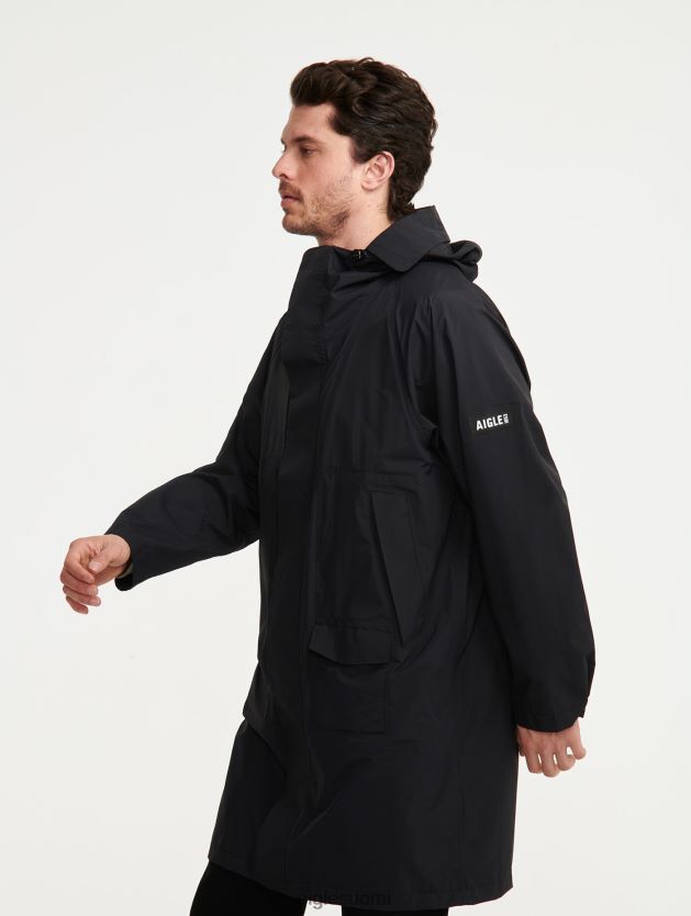 Aigle miehet pitkä hupullinen mtd takki noir vaatteet 0H0BPX184