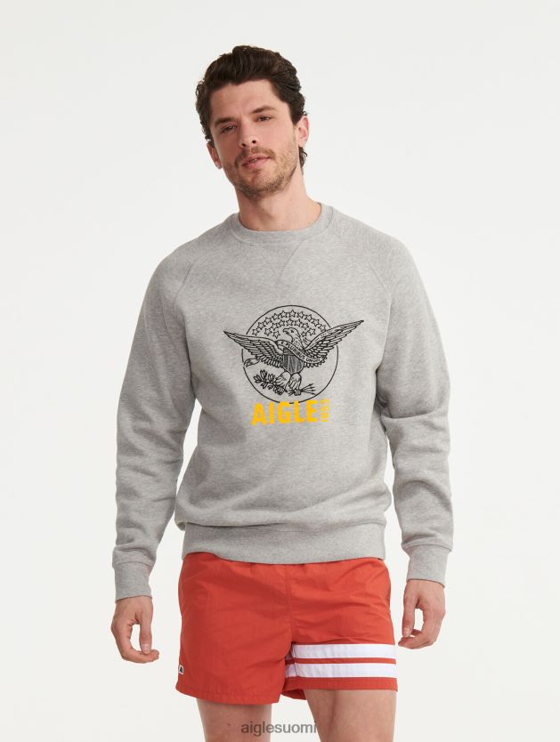 Aigle miehet brodeerattu pyöreäkauluksinen collegepaita vaalean kanervan harmaa vaatteet 0H0BPX82