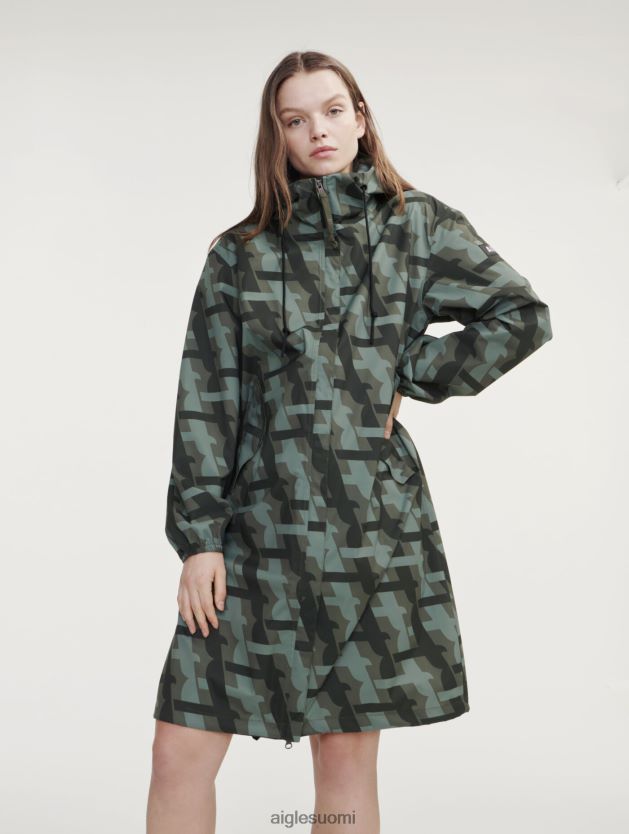 Aigle naiset painettu pitkä huppu mtd parka kaki pr vaatteet 0H0BPX466