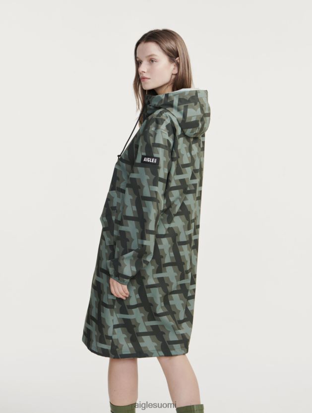 Aigle naiset painettu pitkä huppu mtd parka kaki pr vaatteet 0H0BPX466