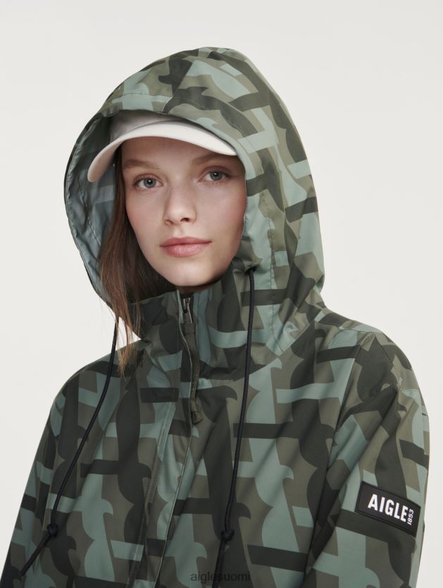 Aigle naiset painettu pitkä huppu mtd parka kaki pr vaatteet 0H0BPX466