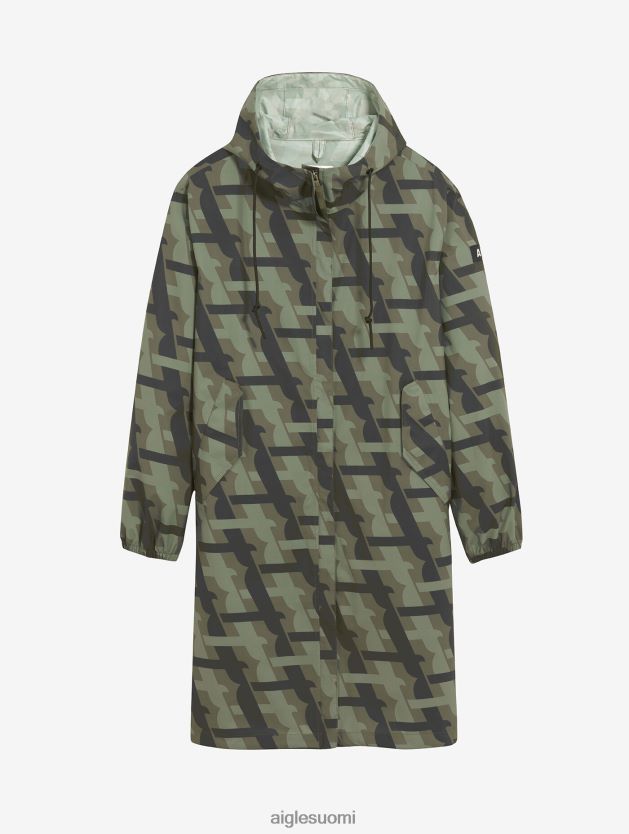 Aigle naiset painettu pitkä huppu mtd parka kaki pr vaatteet 0H0BPX466