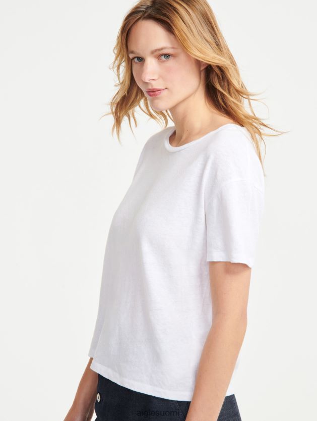 Aigle naiset lyhythihainen pellavasekoite T-paita blanc vaatteet 0H0BPX684
