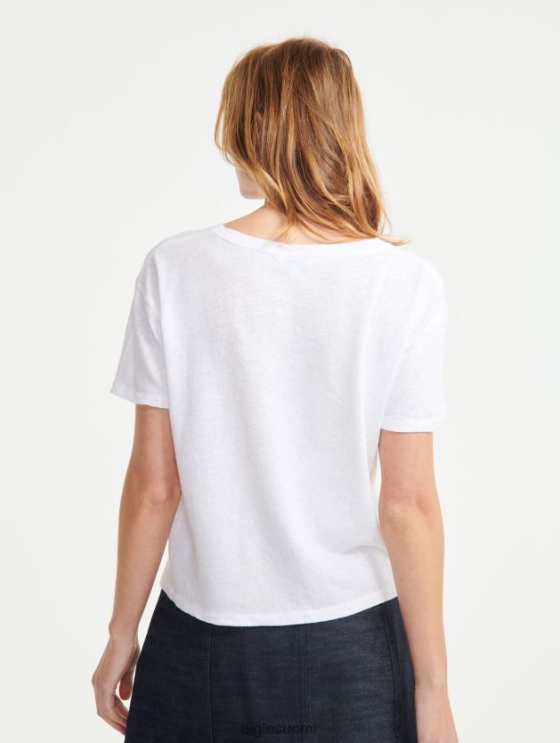 Aigle naiset lyhythihainen pellavasekoite T-paita blanc vaatteet 0H0BPX684